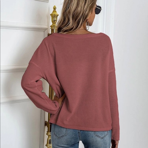 Off the shoulder waffle knit long sleeve top cozy - Picture 7 of 10
